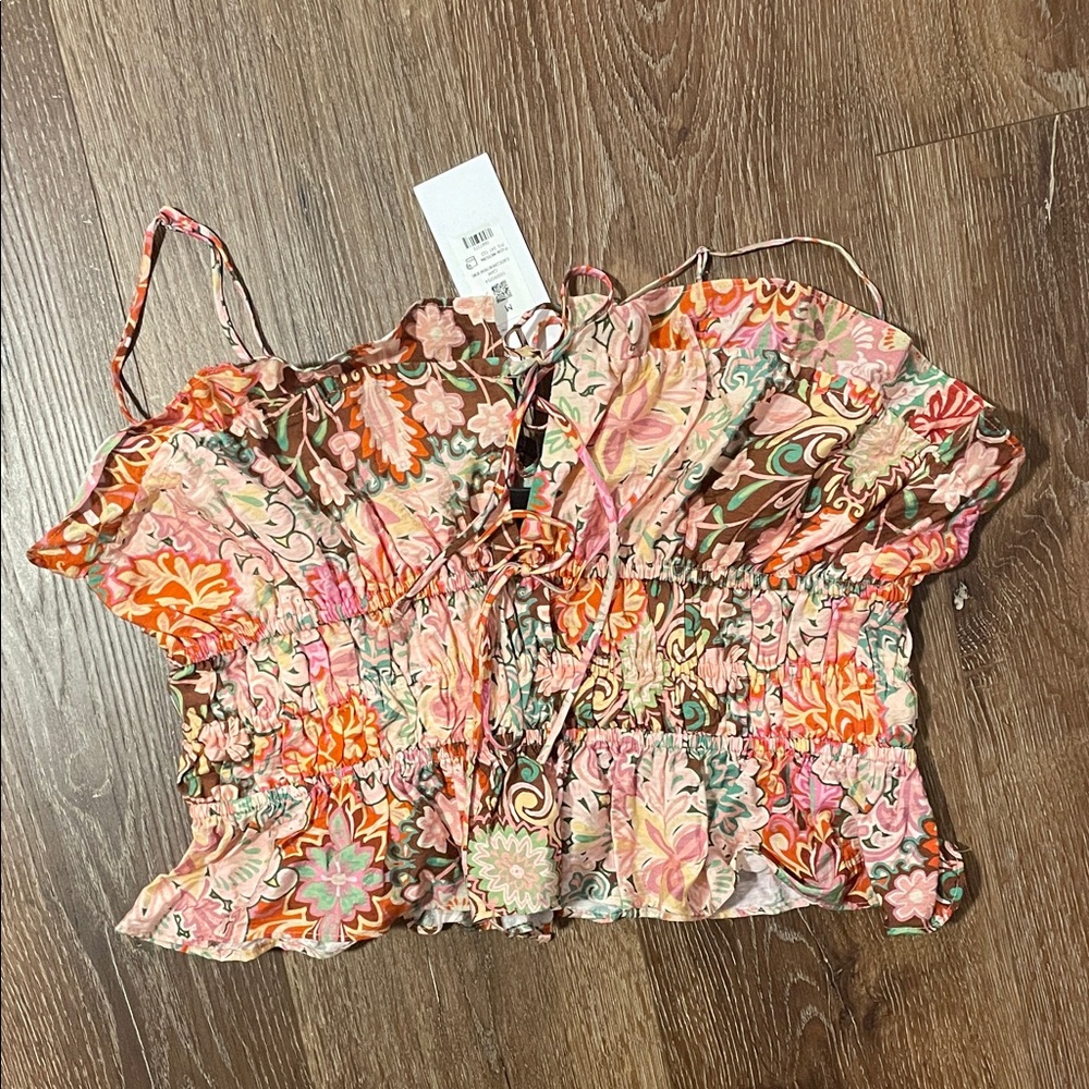 NWT Dynamite Vibrant Floral Ruffle Blouse
